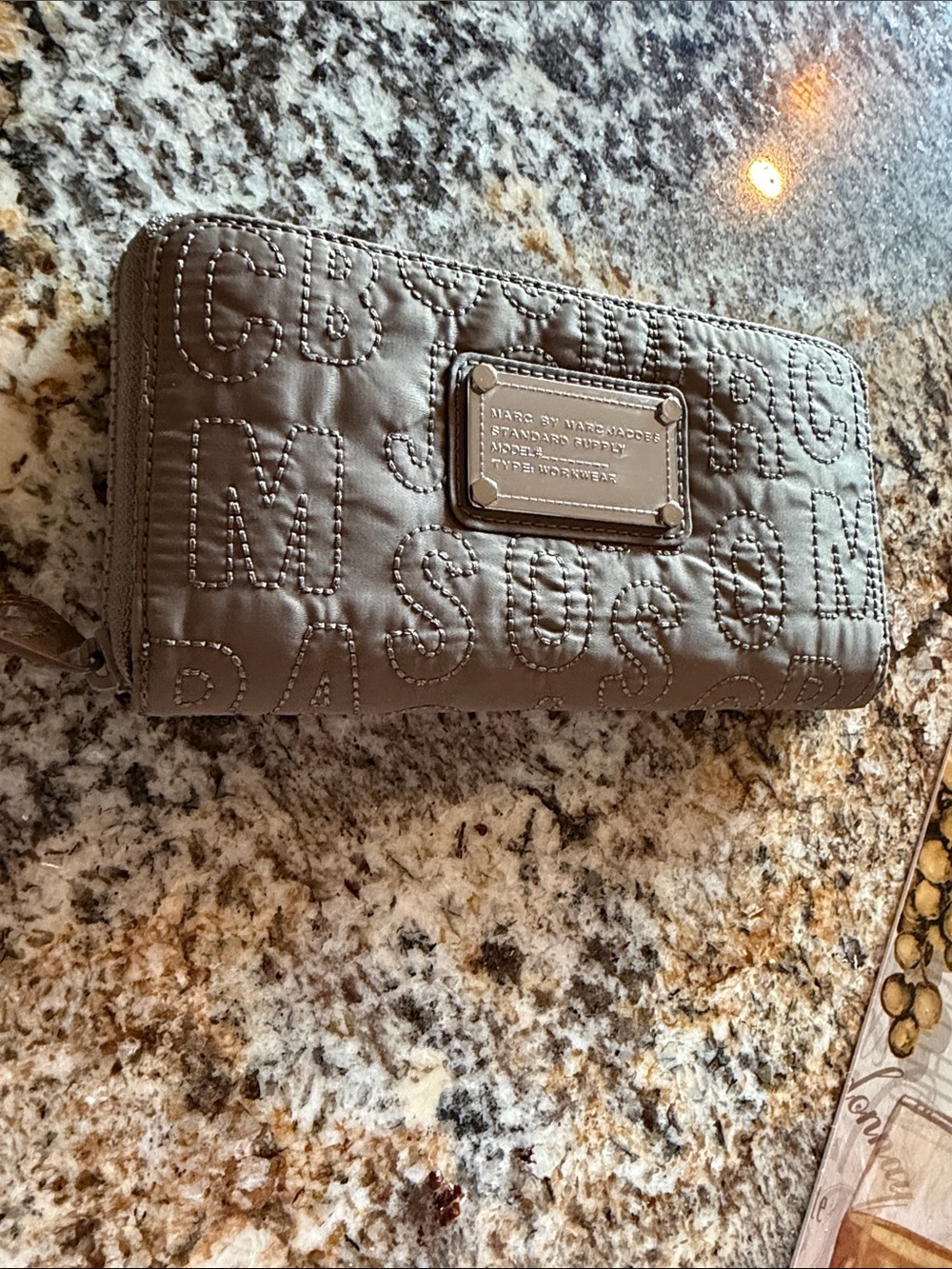 Marc by Marc Jacobs Quilted Taupe Zip Wallet with Logo Plaque - Picture 3 of 15